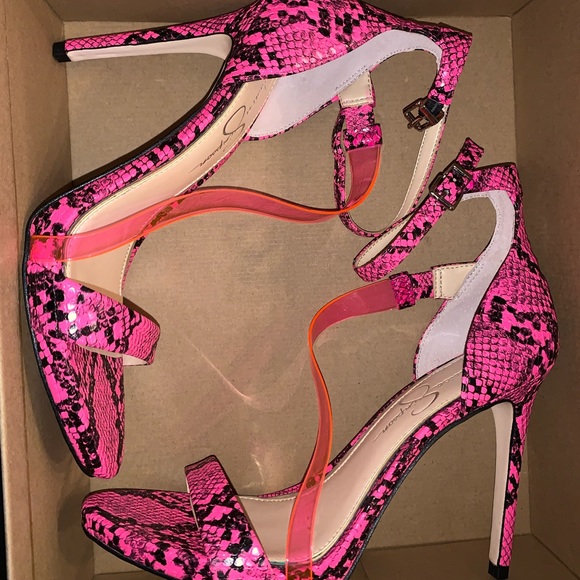 ❗️NWT❗️Jessica Simpson Rayli 2 Sandal Heel Fushia Pink/Black - Picture 3 of 5